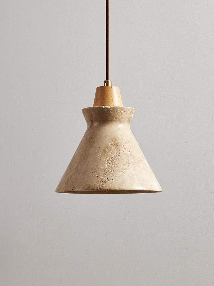 Ember Travertine Cone Pendant Light – Natural Stone & Wood
