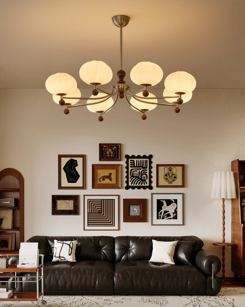 Emberlyn Bloom Chandelier – Modern Brass & Glass Pendant Light for Dining Room