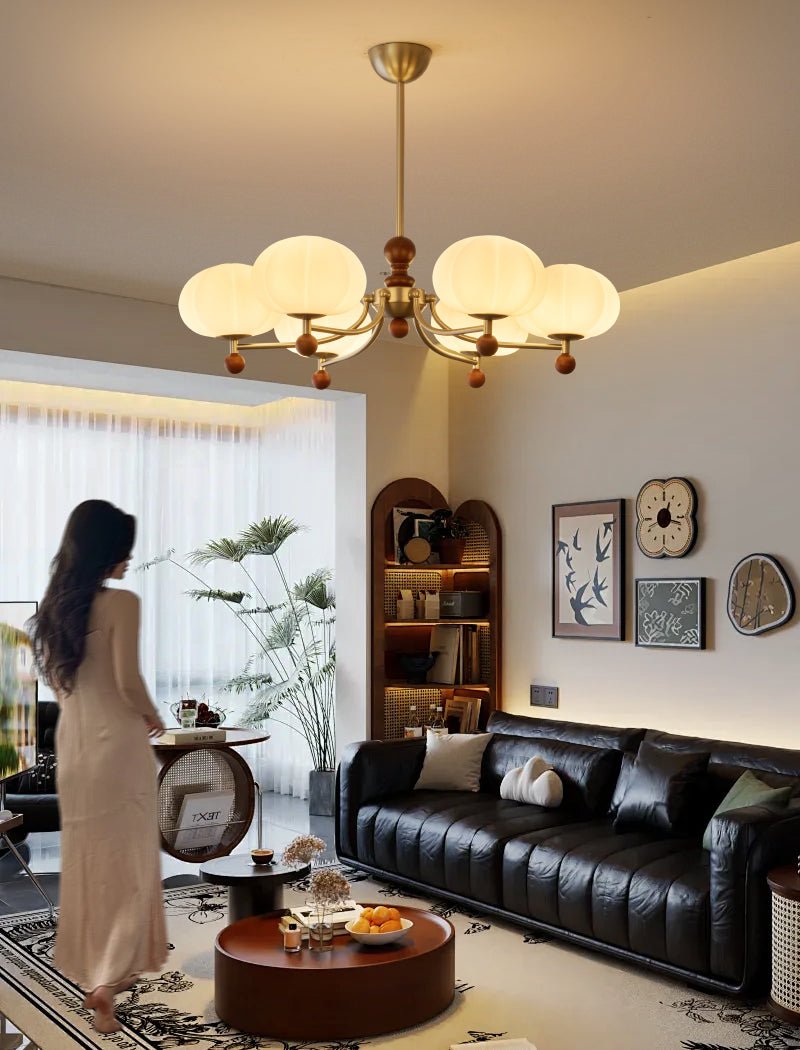 Emberlyn Bloom Chandelier – Modern Brass & Glass Pendant Light for Dining Room