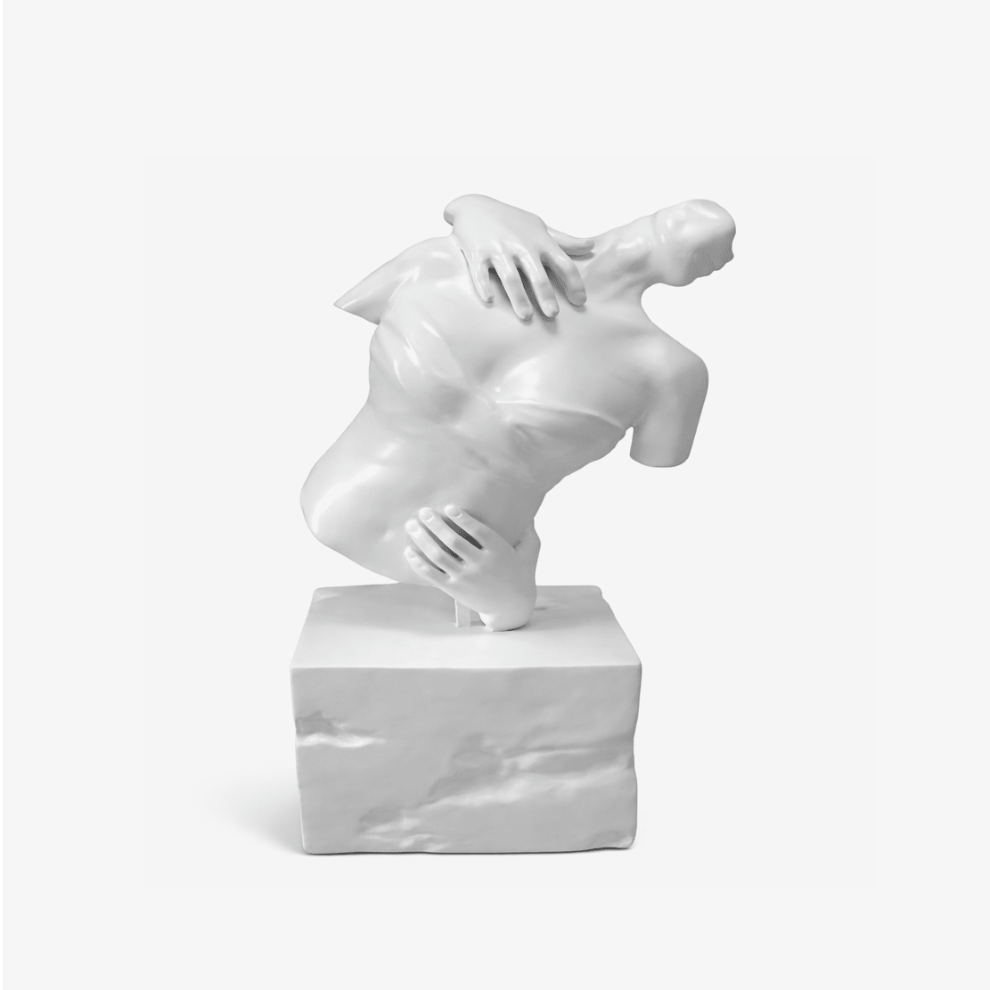Embrace Form Sculpture — Glossy White Figurative Art for Modern Interiors