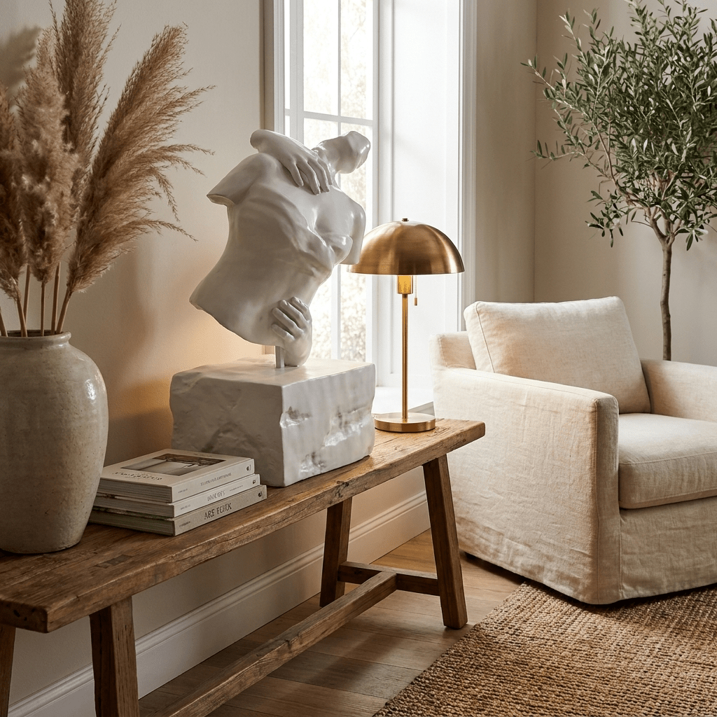 Embrace Form Sculpture — Glossy White Figurative Art for Modern Interiors
