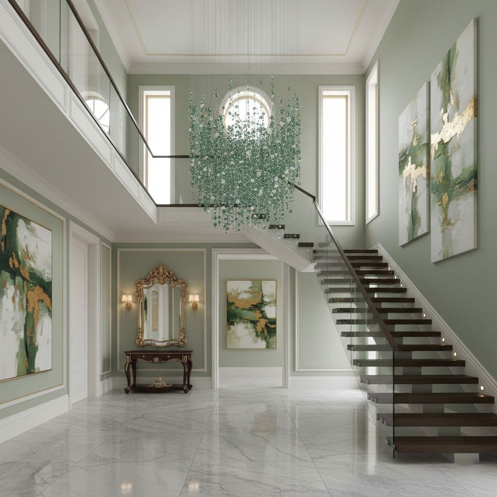 Emerald Rainfall Crystal Chandelier – Customizable Designer Pendant Light