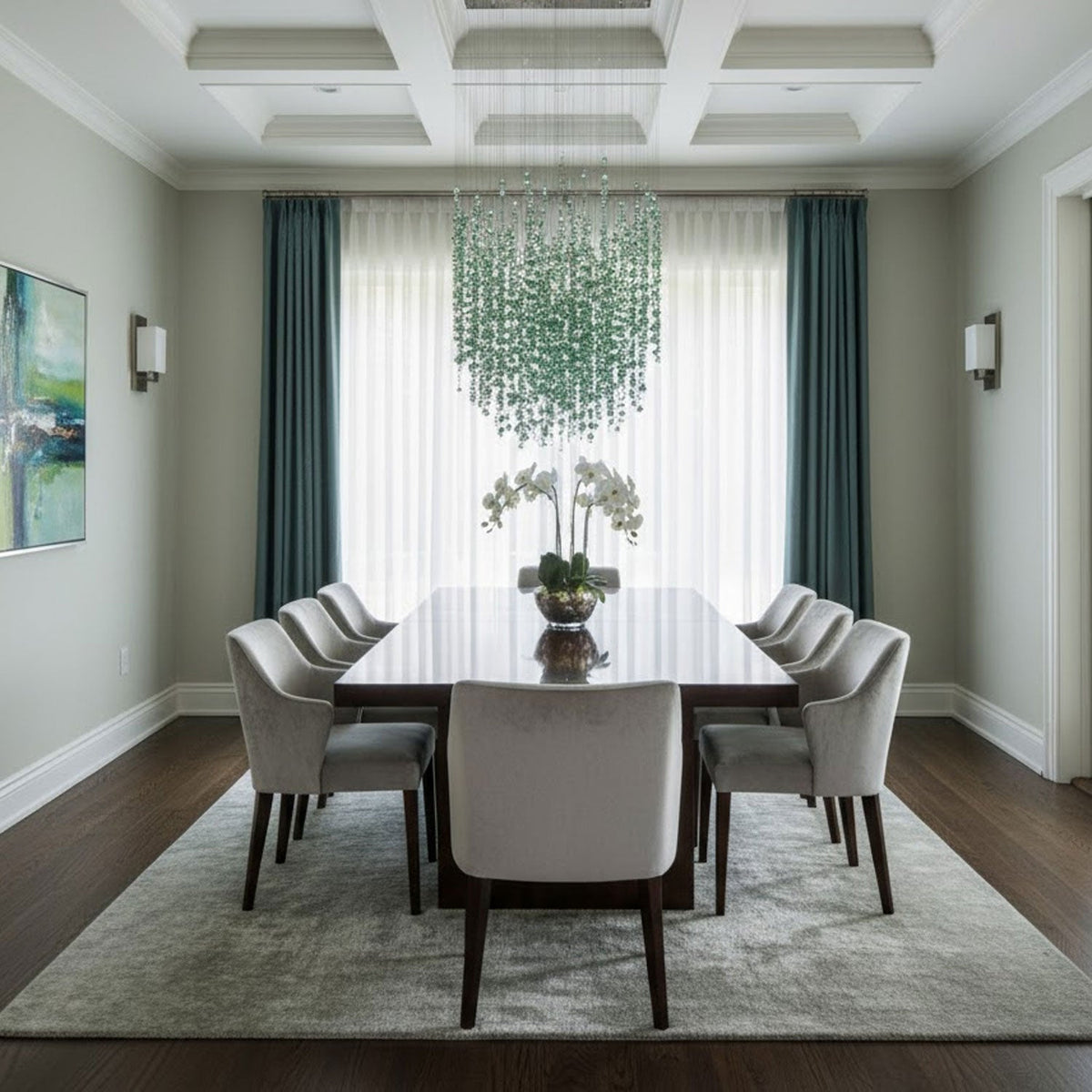Emerald Rainfall Crystal Chandelier – Customizable Designer Pendant Light