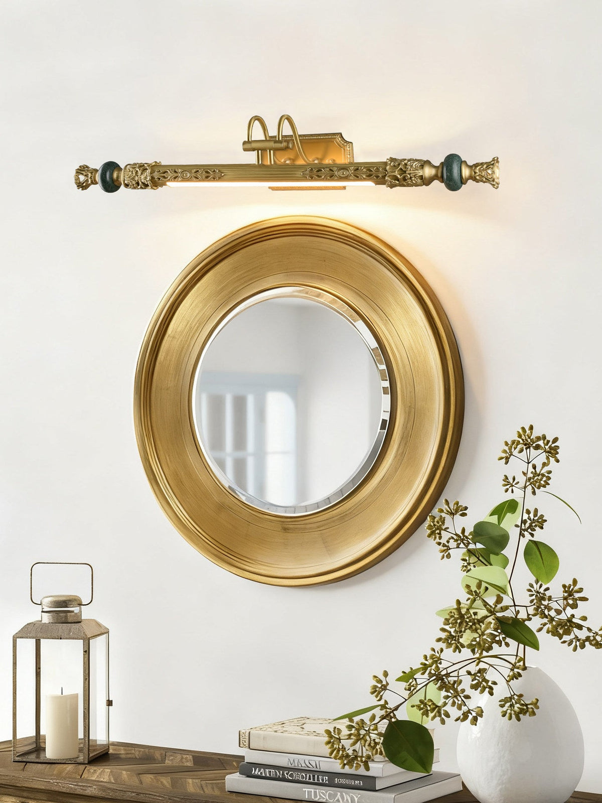 Emory Brass Wall Sconce with Green Accents for Classic Interiors