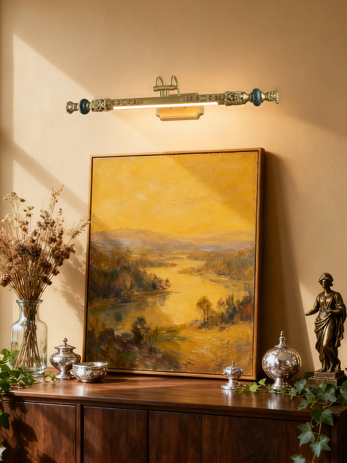 Emory Brass Wall Sconce with Green Accents for Classic Interiors