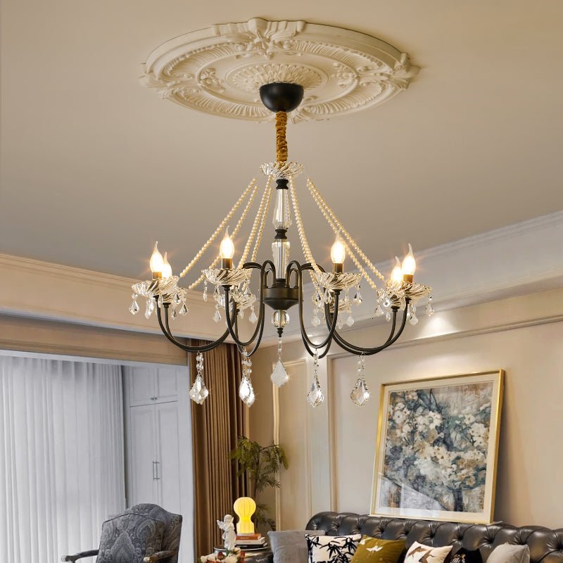 Empress Crystal Chandelier – Black Iron & Crystal Drops for Dining Room and Living Room