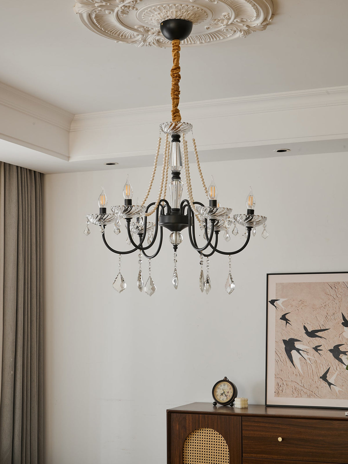 Empress Crystal Chandelier – Black Iron & Crystal Drops for Dining Room and Living Room