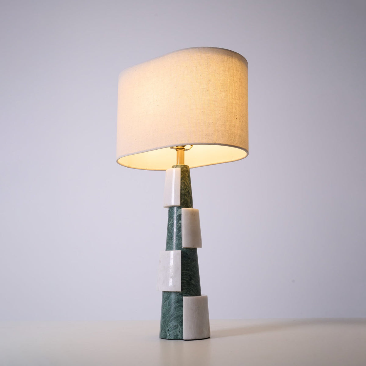 Duomo Marble Table Lamp – Sculptural Stone Base with Fabric Shade