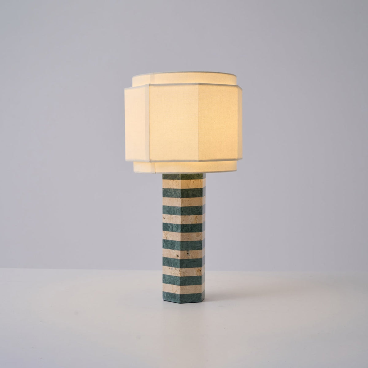 Modari Striped Stone Table Lamp – Travertine & Marble Sculptural Accent Light