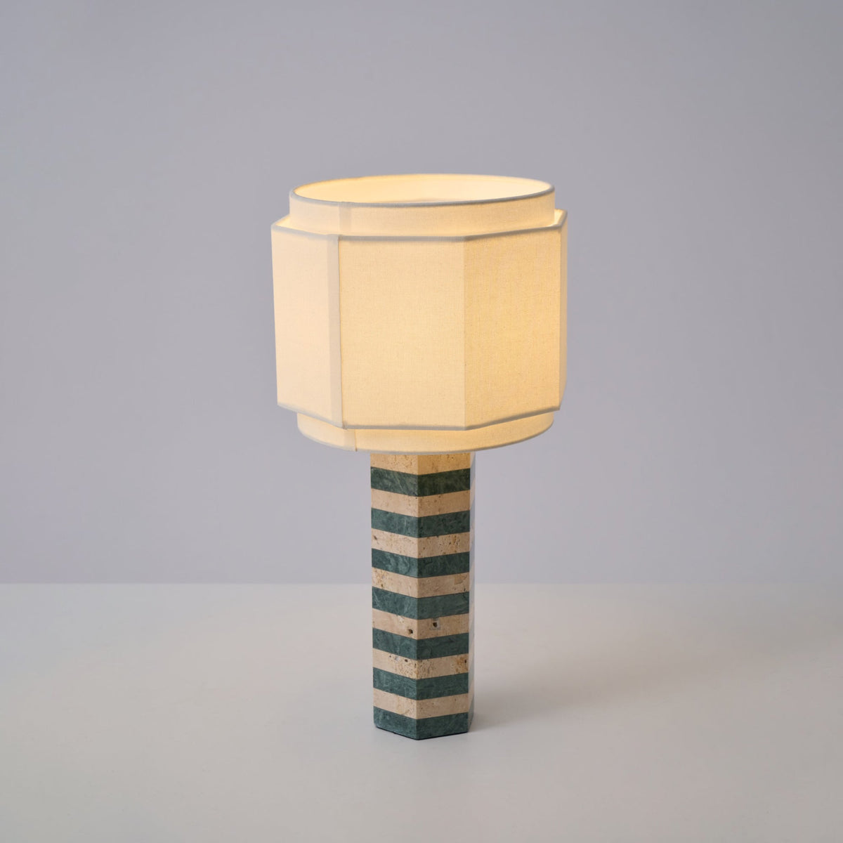 Modari Striped Stone Table Lamp – Travertine & Marble Sculptural Accent Light