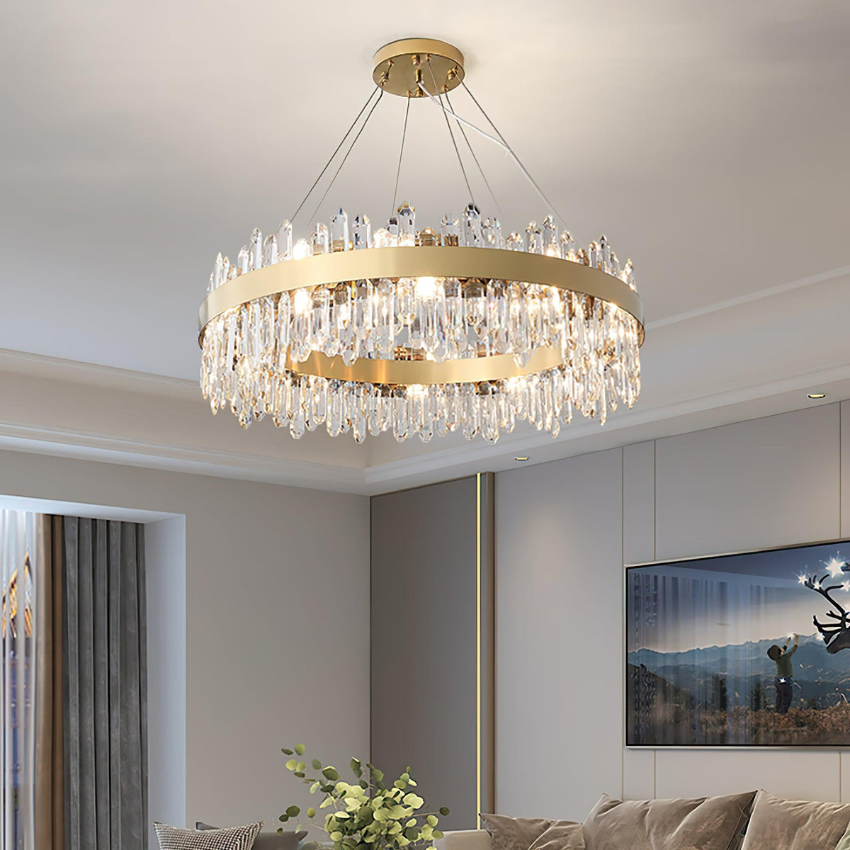 Enos Crystal LED Chandelier in Gold for Dining Room and Living Room