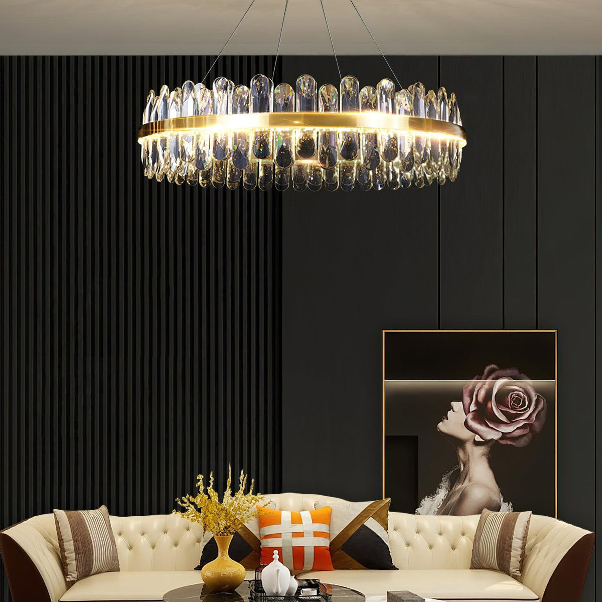 Enos Crystal LED Chandelier in Gold for Dining Room and Living Room