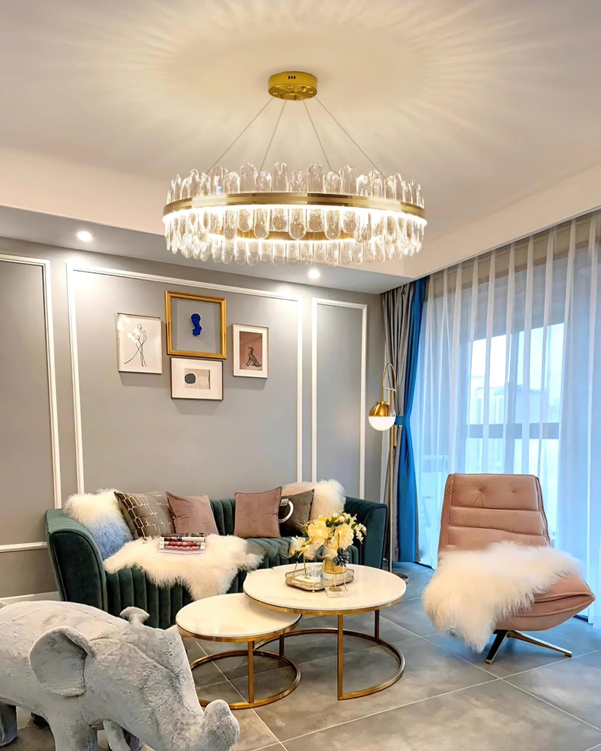 Enos Crystal LED Chandelier in Gold for Dining Room and Living Room