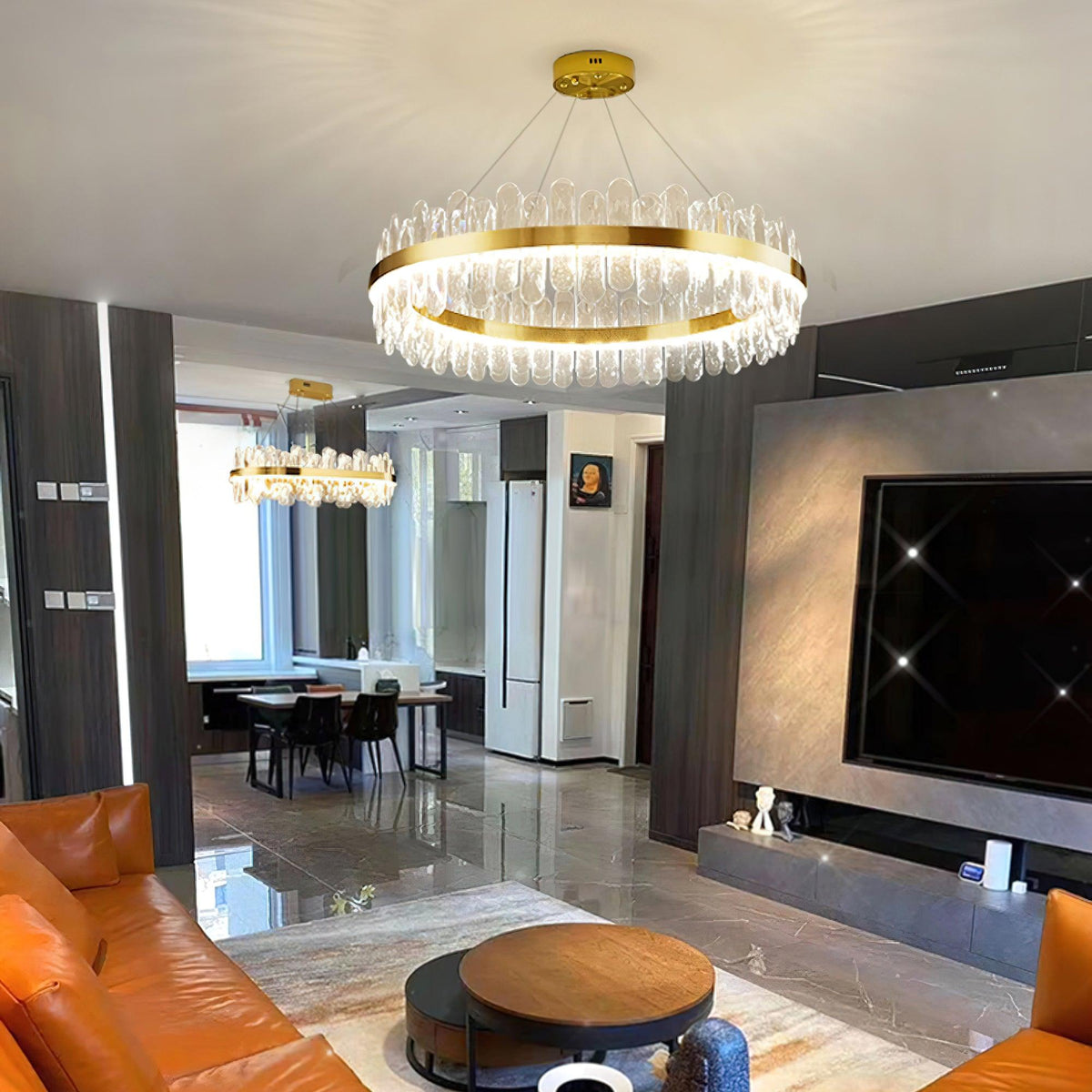 Enos Crystal LED Chandelier in Gold for Dining Room and Living Room