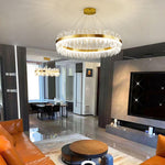 Enos Crystal LED Chandelier in Gold for Dining Room and Living Room