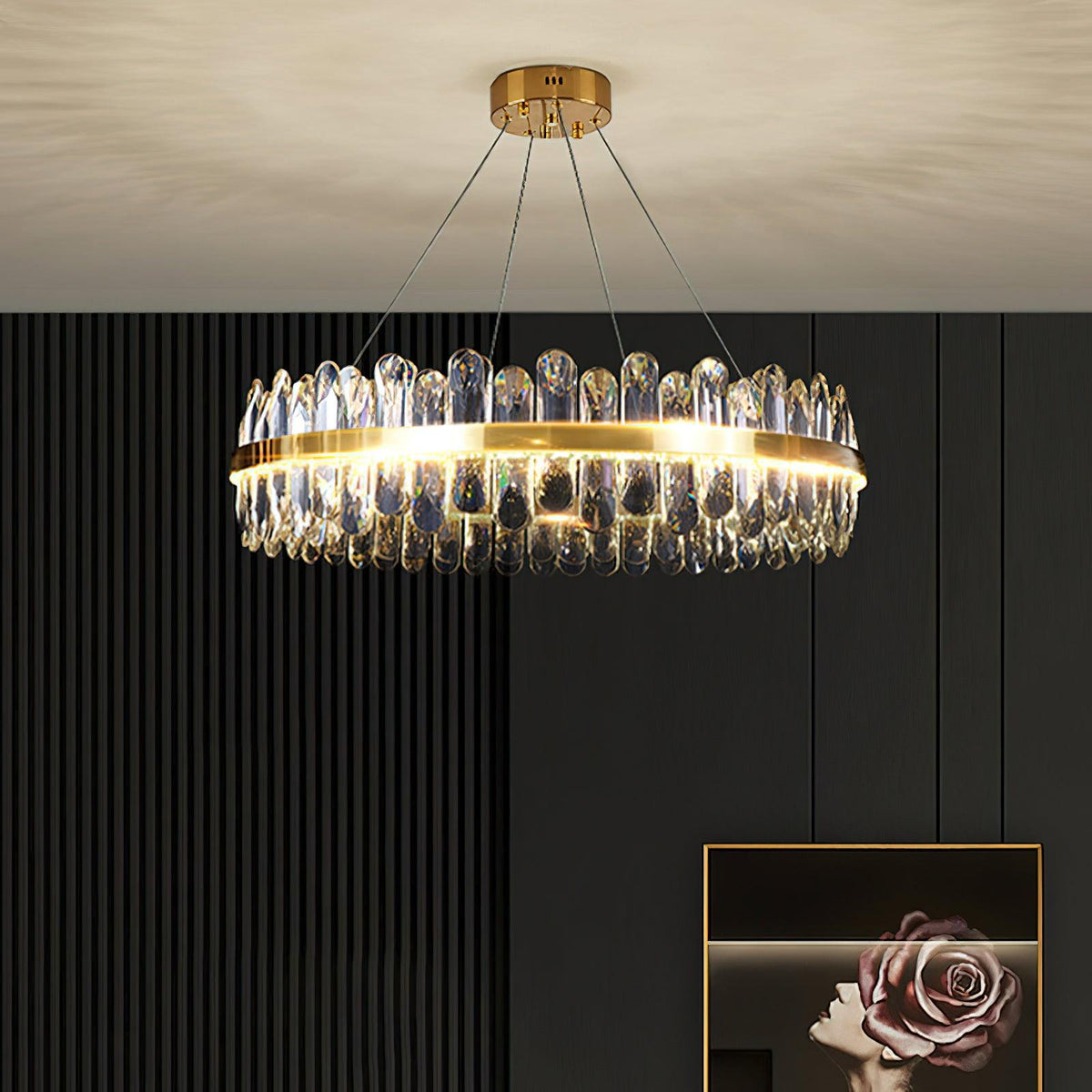 Enos Crystal LED Chandelier in Gold for Dining Room and Living Room