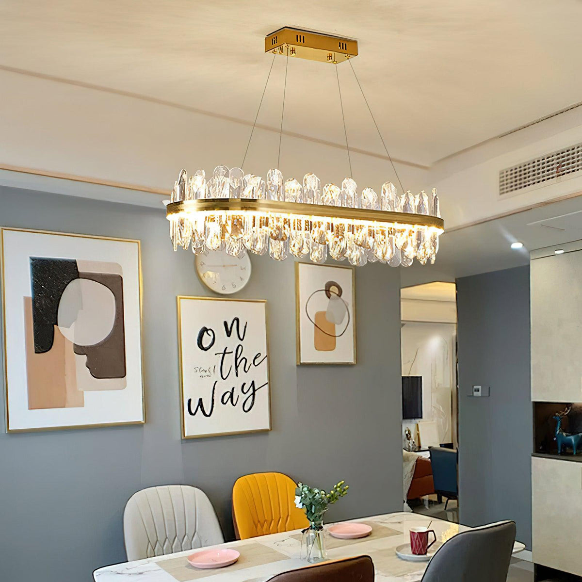 Enos Crystal LED Chandelier in Gold for Dining Room and Living Room