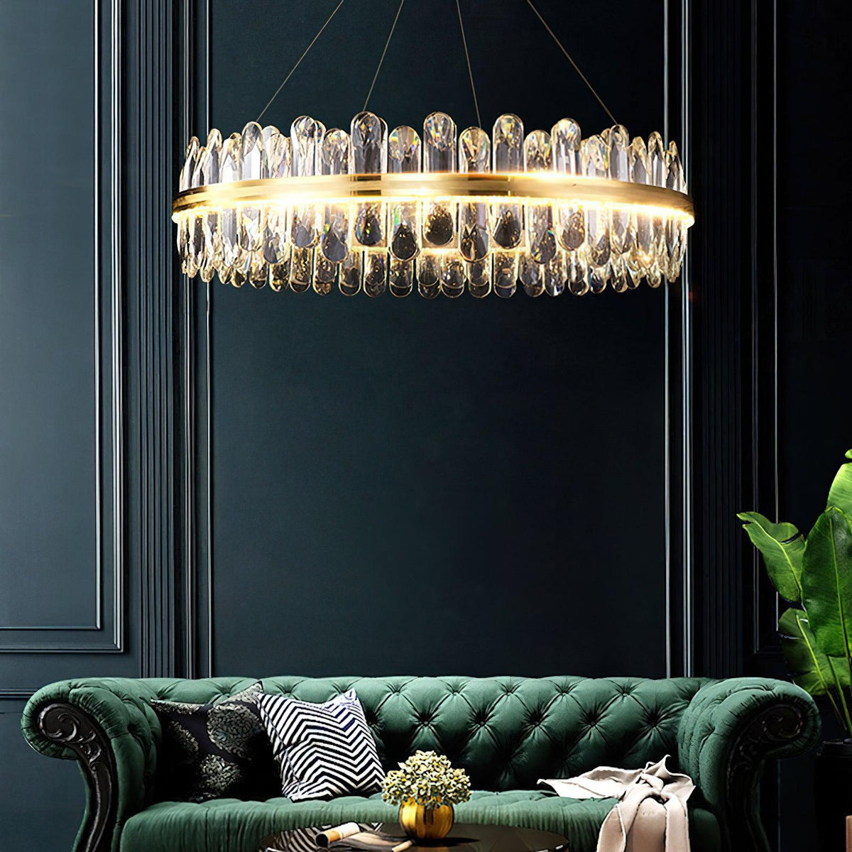 Enos Crystal LED Chandelier in Gold for Dining Room and Living Room