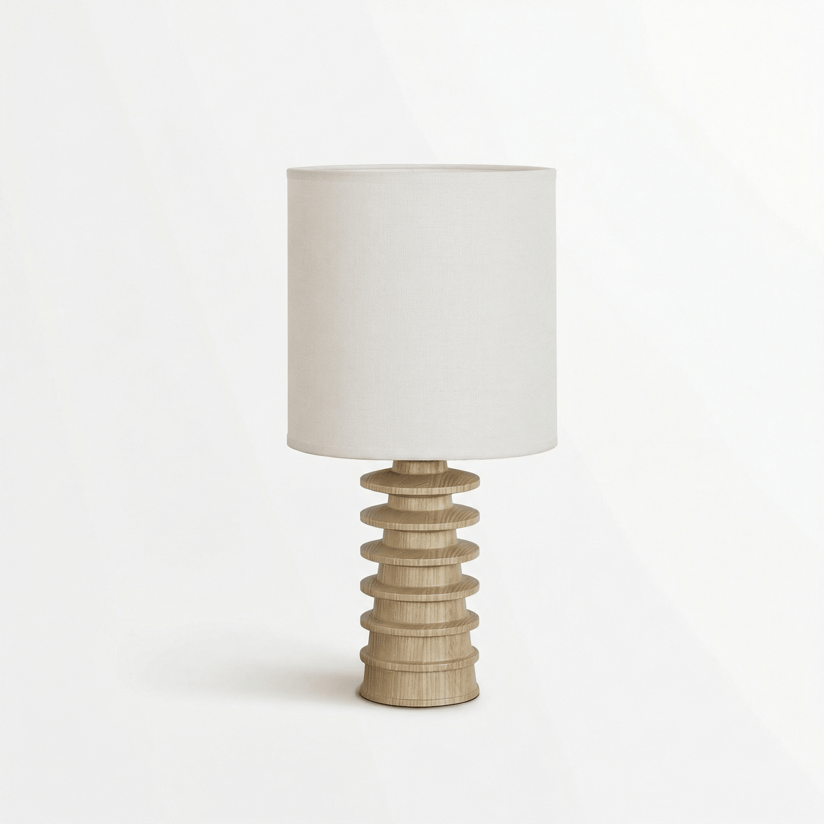 Equinox Tiered Wood Table Lamp with Linen Drum Shade