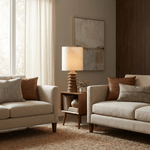 Equinox Tiered Wood Table Lamp with Linen Drum Shade