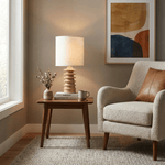 Equinox Tiered Wood Table Lamp with Linen Drum Shade