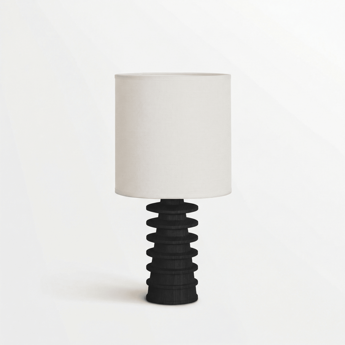 Equinox Tiered Wood Table Lamp with Linen Drum Shade