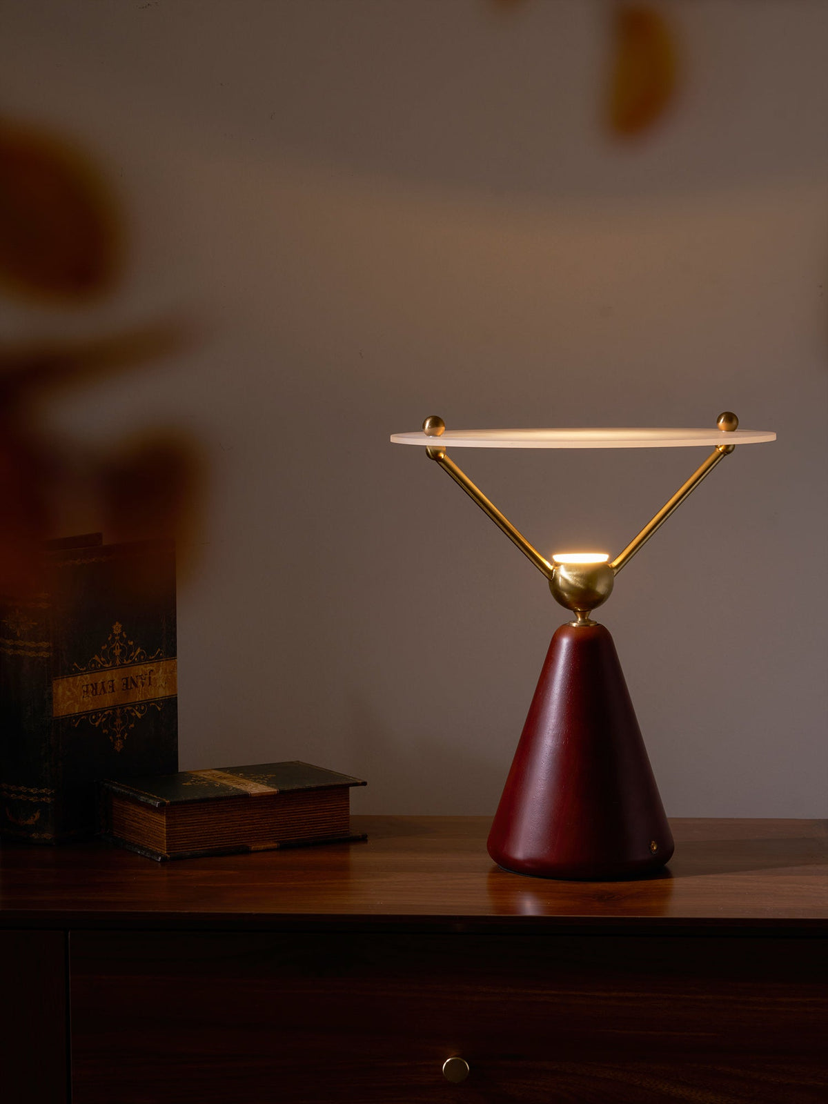 Equoray Sculptural Table Lamp with Walnut Base and Gold Accents