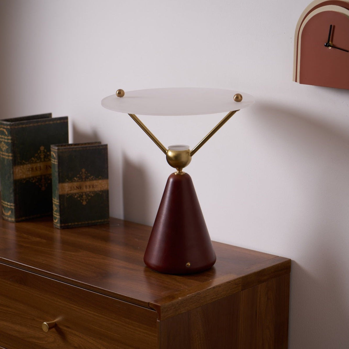 Equoray Sculptural Table Lamp with Walnut Base and Gold Accents