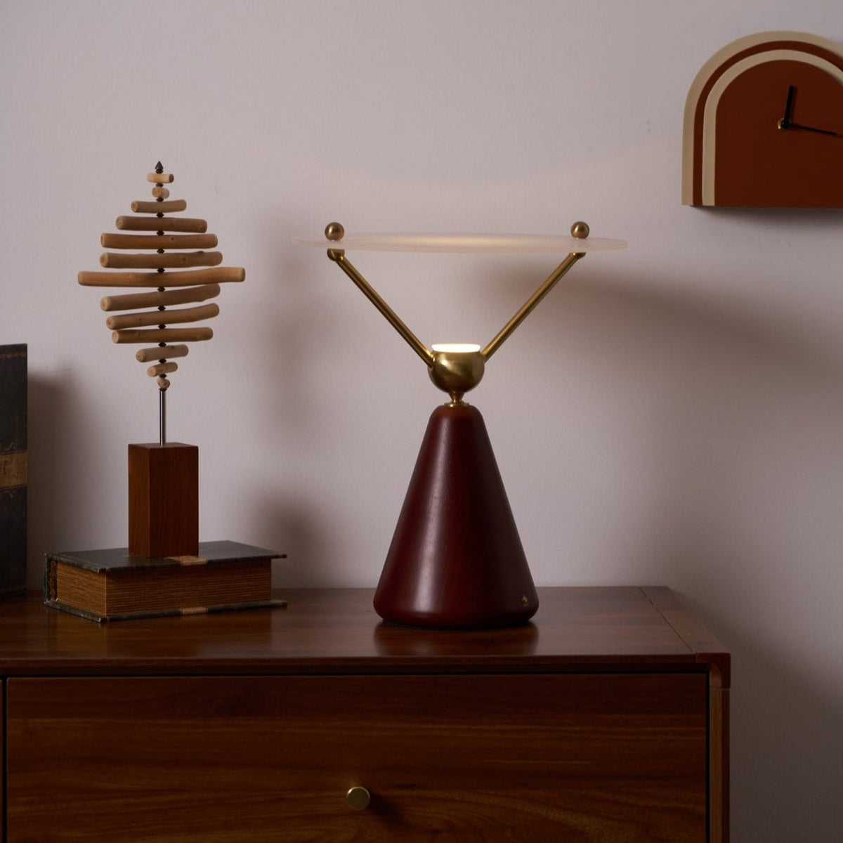 Equoray Sculptural Table Lamp with Walnut Base and Gold Accents