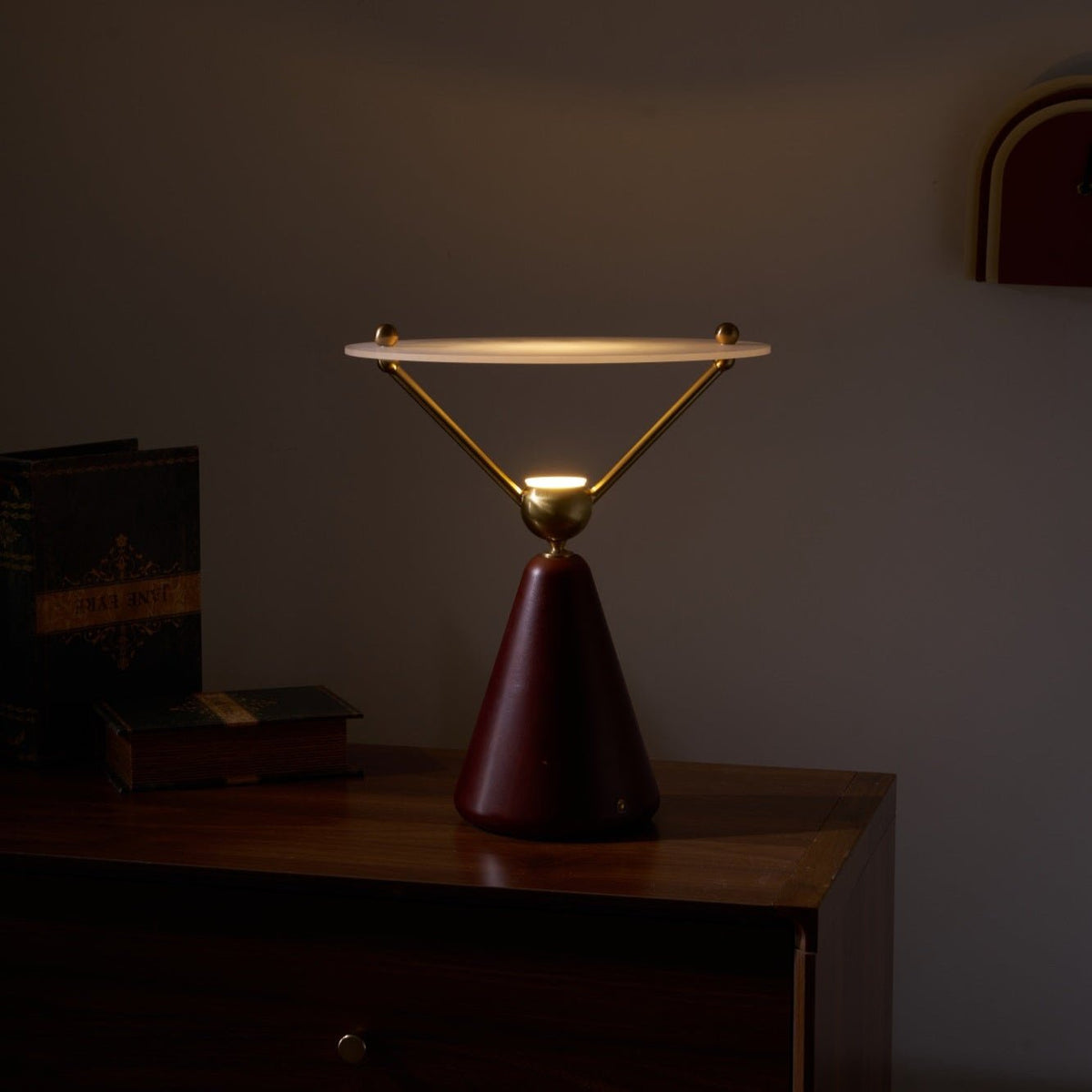 Equoray Sculptural Table Lamp with Walnut Base and Gold Accents