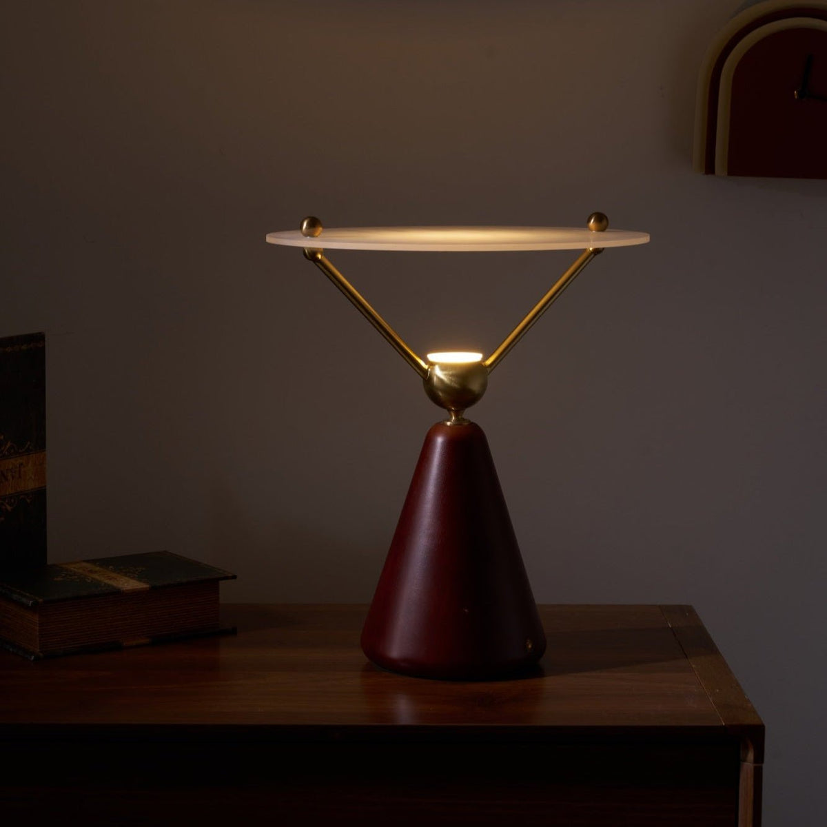 Equoray Sculptural Table Lamp with Walnut Base and Gold Accents