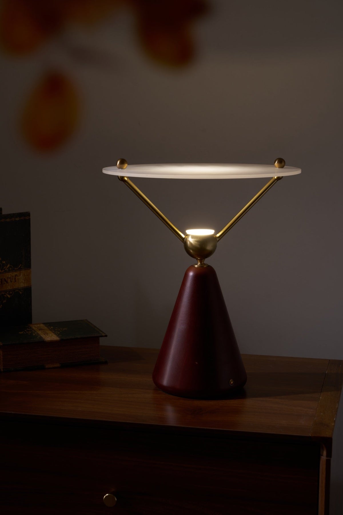 Equoray Sculptural Table Lamp with Walnut Base and Gold Accents