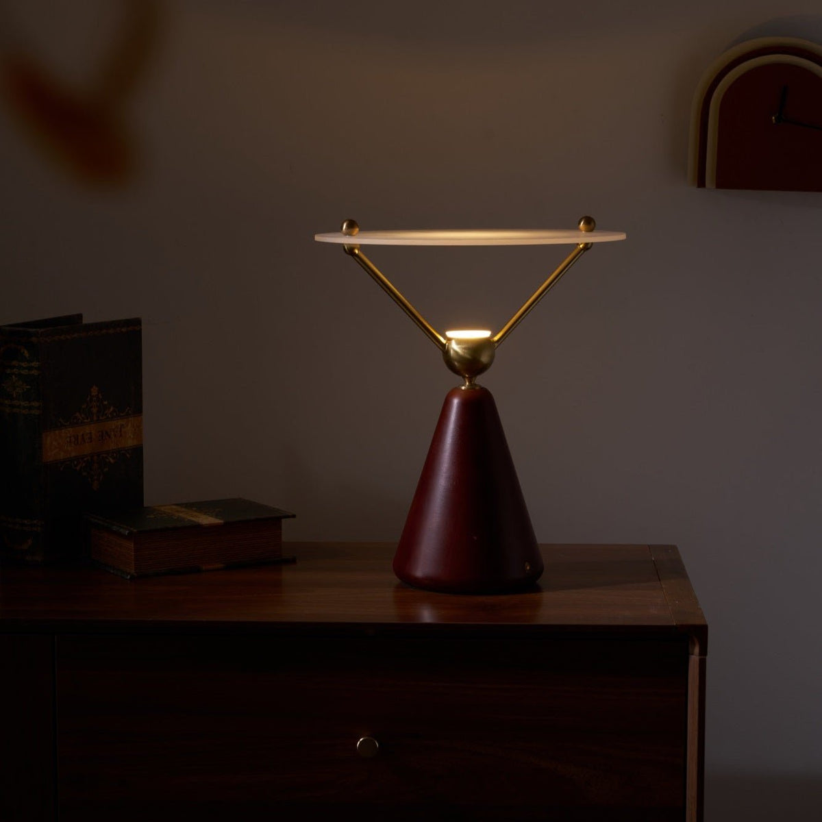 Equoray Sculptural Table Lamp with Walnut Base and Gold Accents