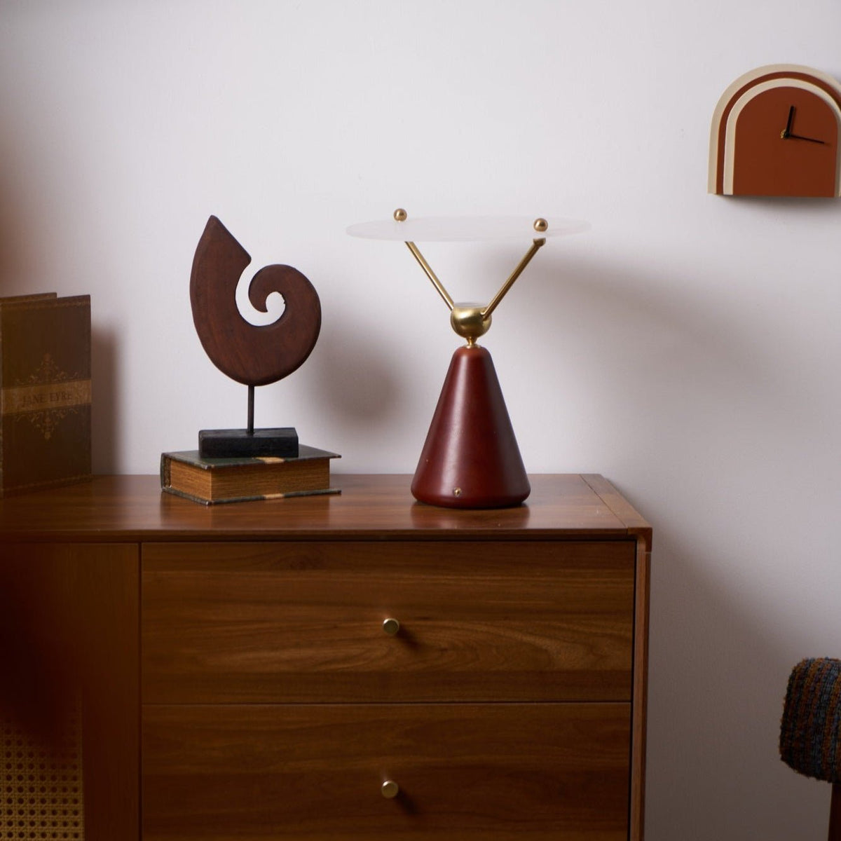 Equoray Sculptural Table Lamp with Walnut Base and Gold Accents