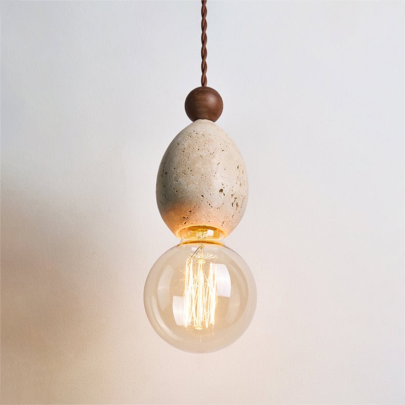 Eryndor Travertine Pendant Light – Natural Stone & Walnut Wood