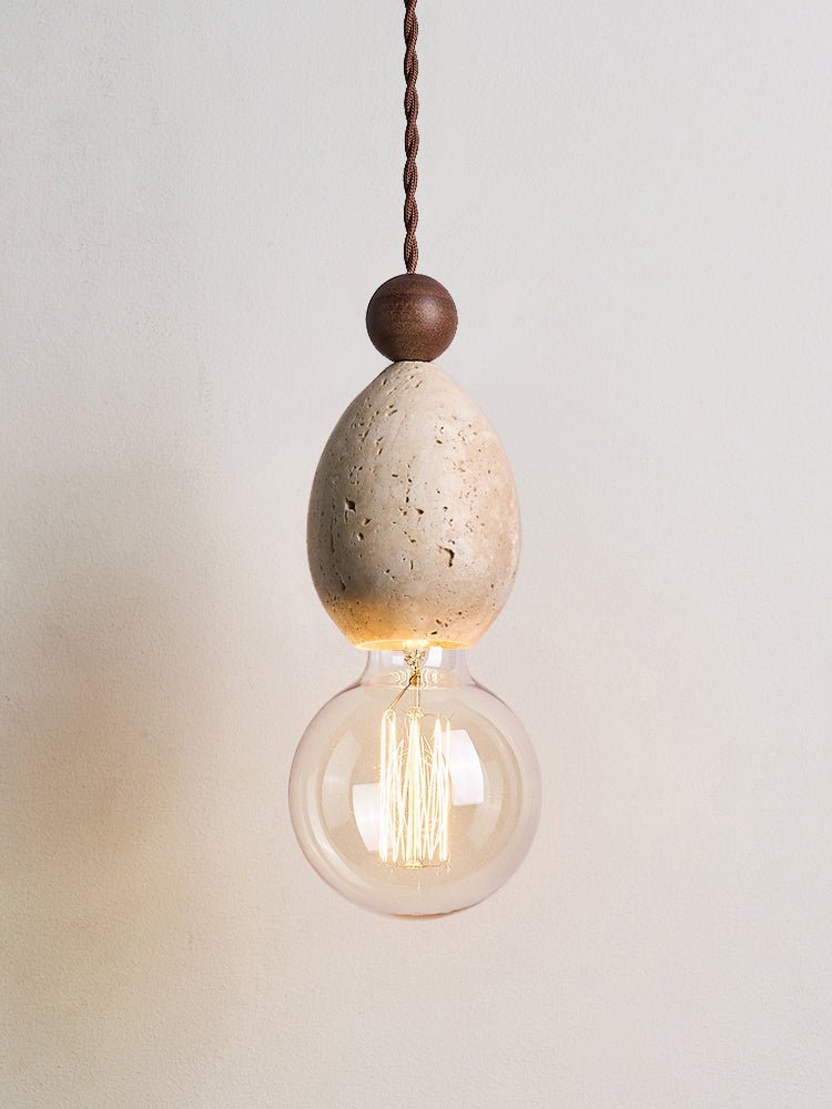 Eryndor Travertine Pendant Light – Natural Stone & Walnut Wood