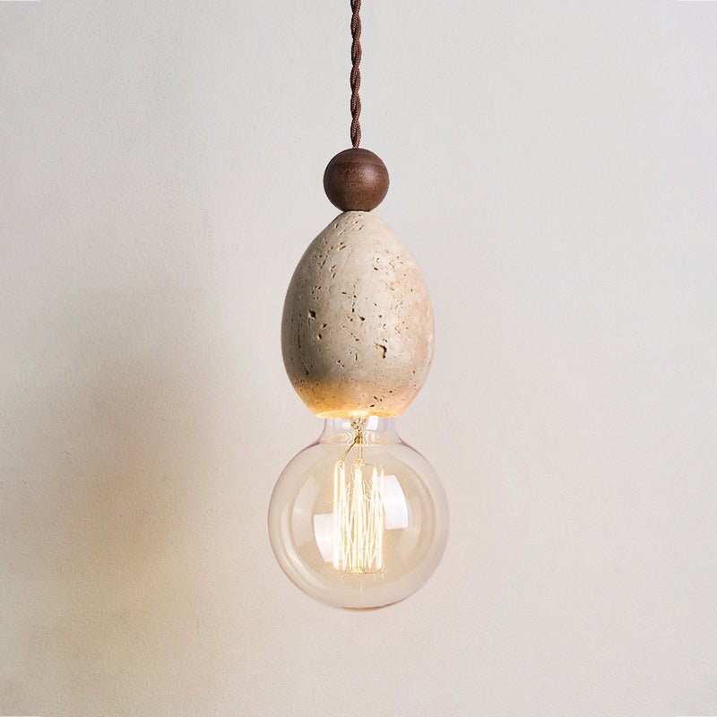Eryndor Travertine Pendant Light – Natural Stone & Walnut Wood