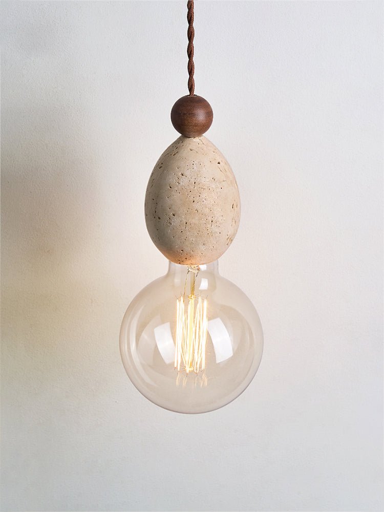 Eryndor Travertine Pendant Light – Natural Stone & Walnut Wood