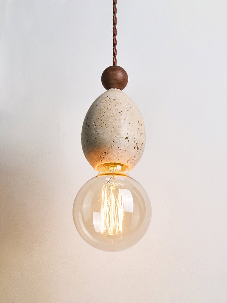 Eryndor Travertine Pendant Light – Natural Stone & Walnut Wood