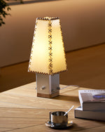 Estela Table Lamp – Tailored Grey & White Shade with Brass Accent