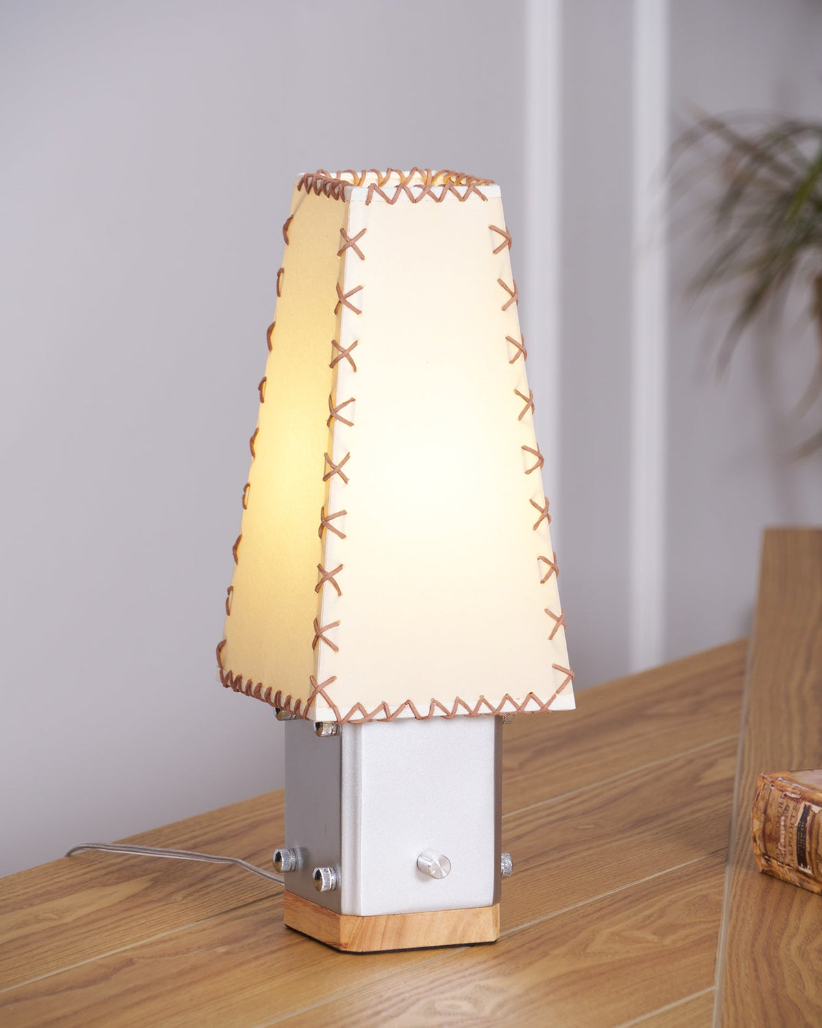 Estela Table Lamp – Tailored Grey & White Shade with Brass Accent