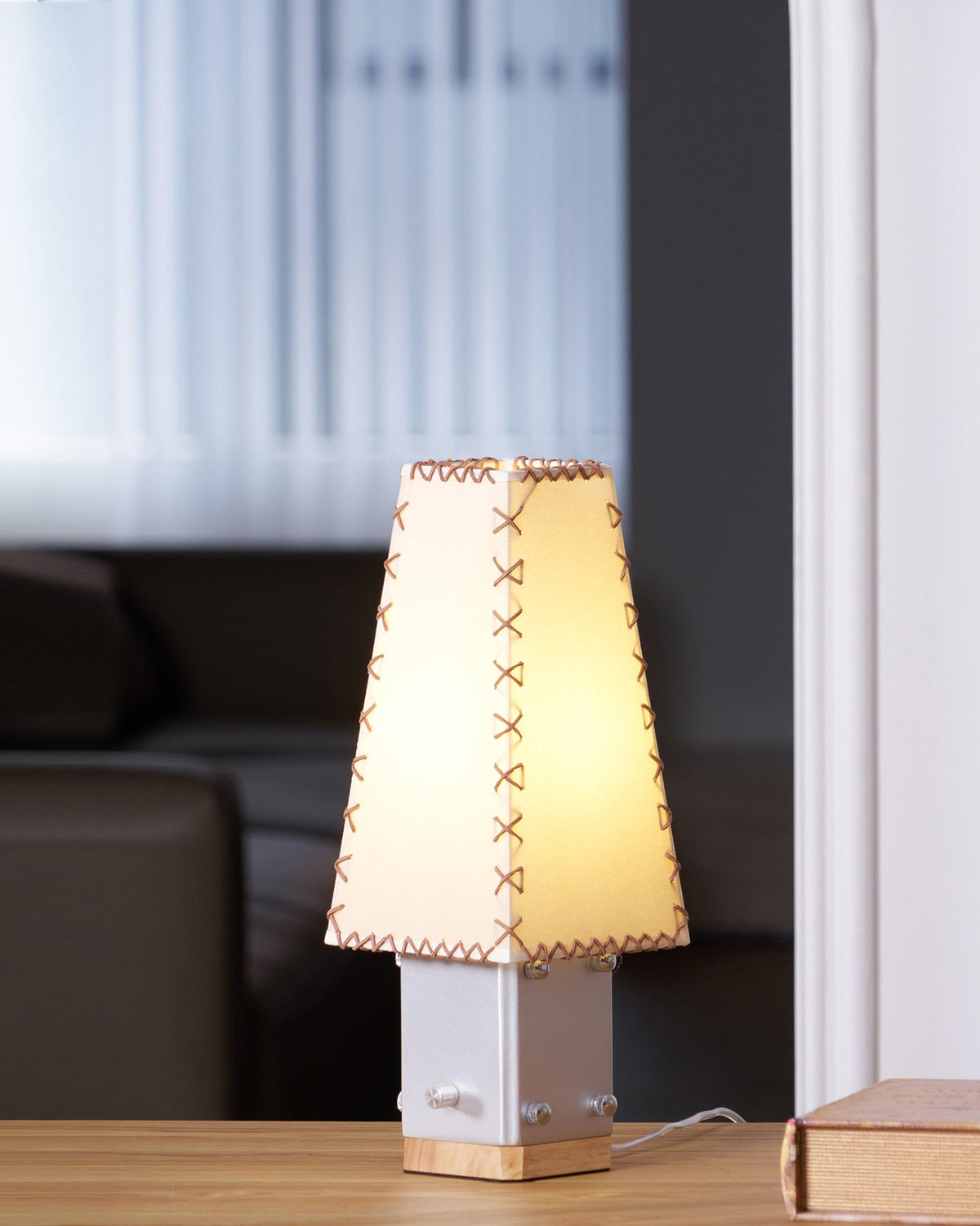 Estela Table Lamp – Tailored Grey & White Shade with Brass Accent