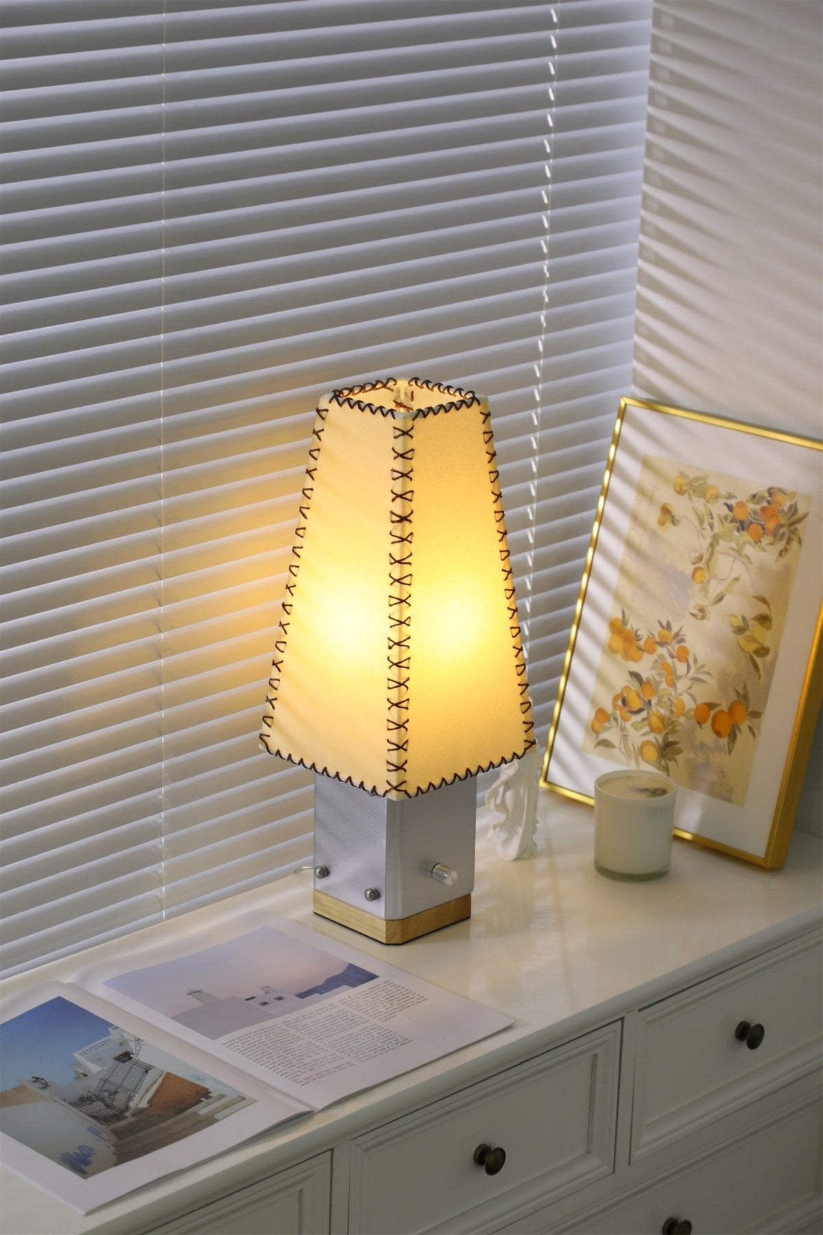 Estela Table Lamp – Tailored Grey & White Shade with Brass Accent