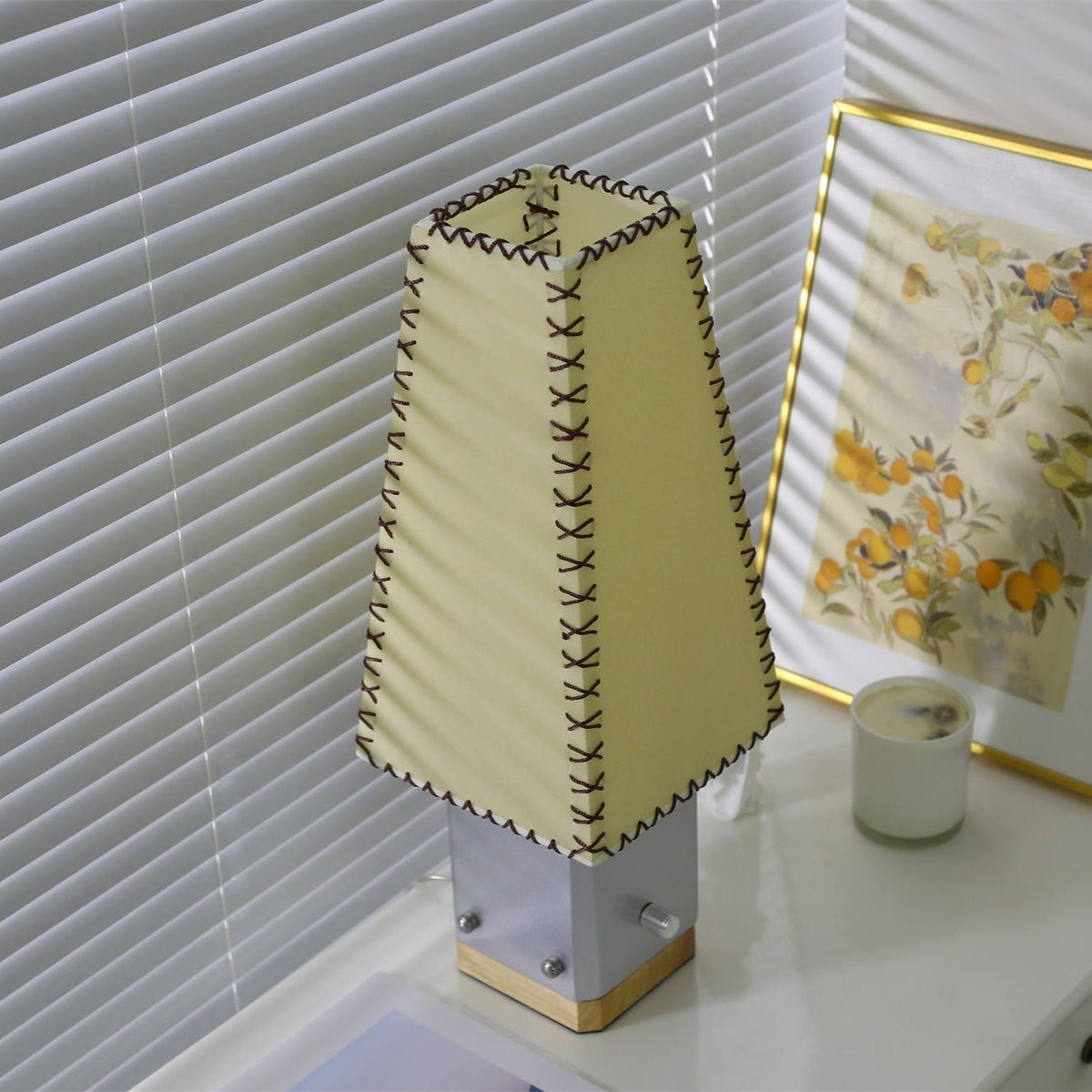 Estela Table Lamp – Tailored Grey & White Shade with Brass Accent