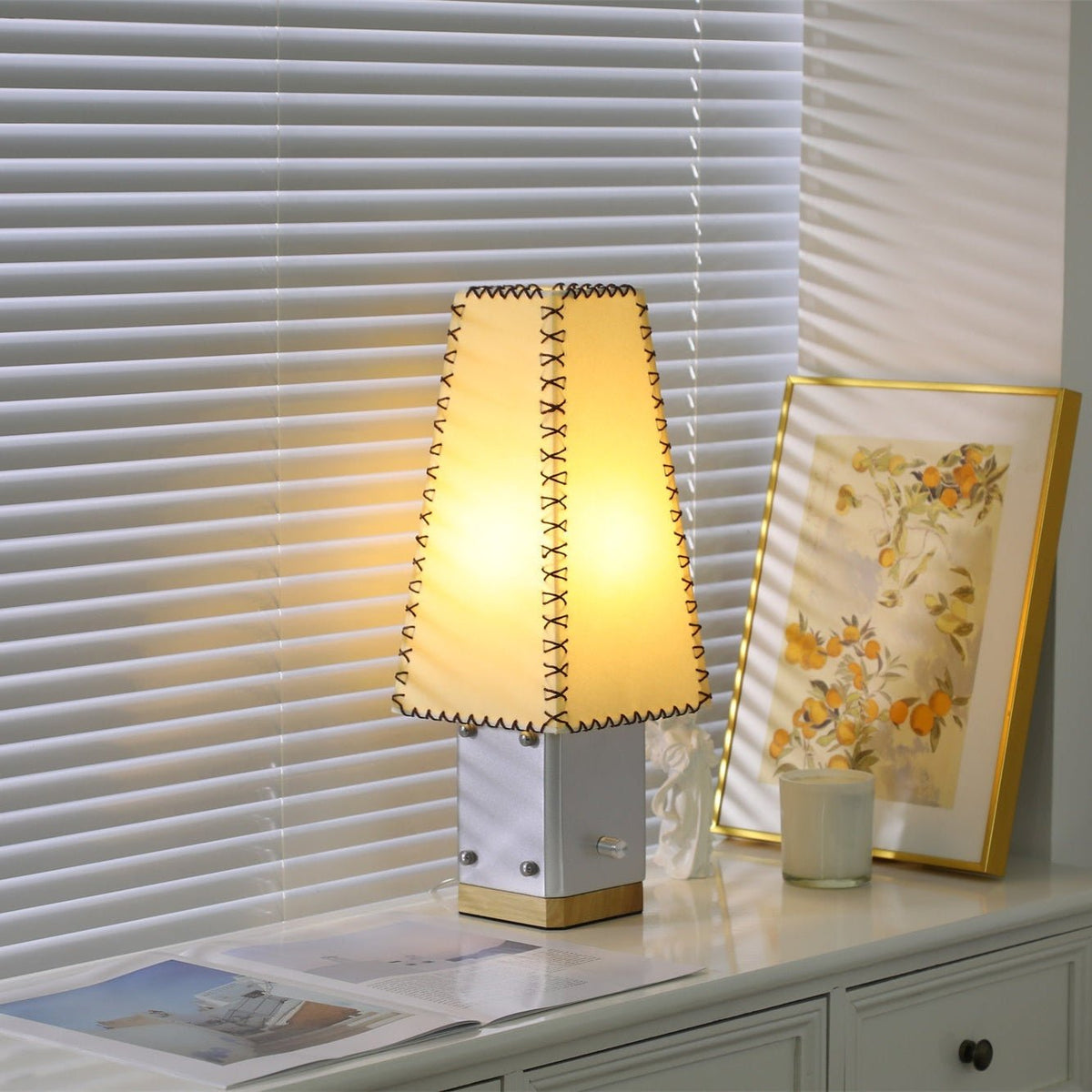 Estela Table Lamp – Tailored Grey & White Shade with Brass Accent
