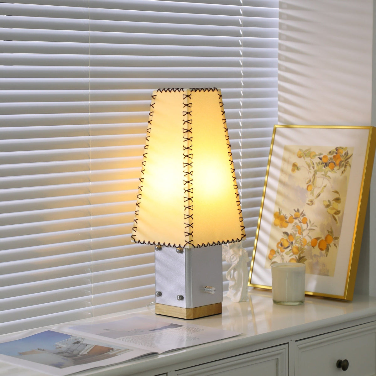 Estela Table Lamp – Tailored Grey & White Shade with Brass Accent