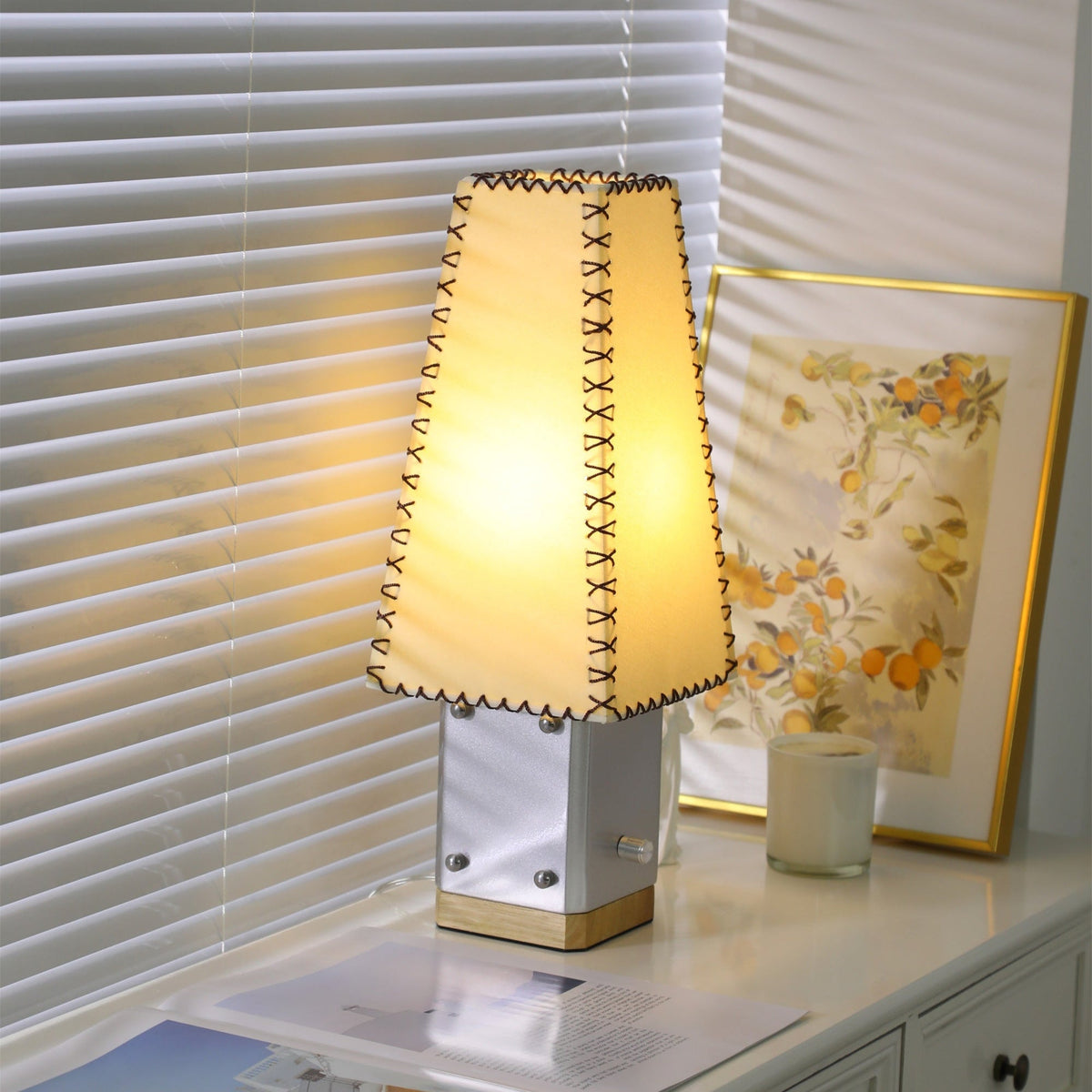 Estela Table Lamp – Tailored Grey & White Shade with Brass Accent
