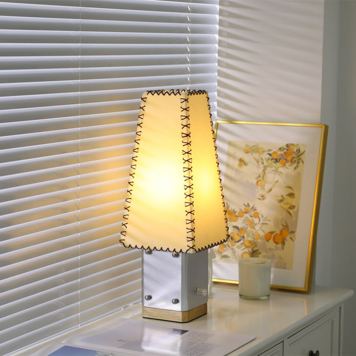 Estela Table Lamp – Tailored Grey & White Shade with Brass Accent