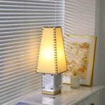 Estela Table Lamp – Tailored Grey & White Shade with Brass Accent