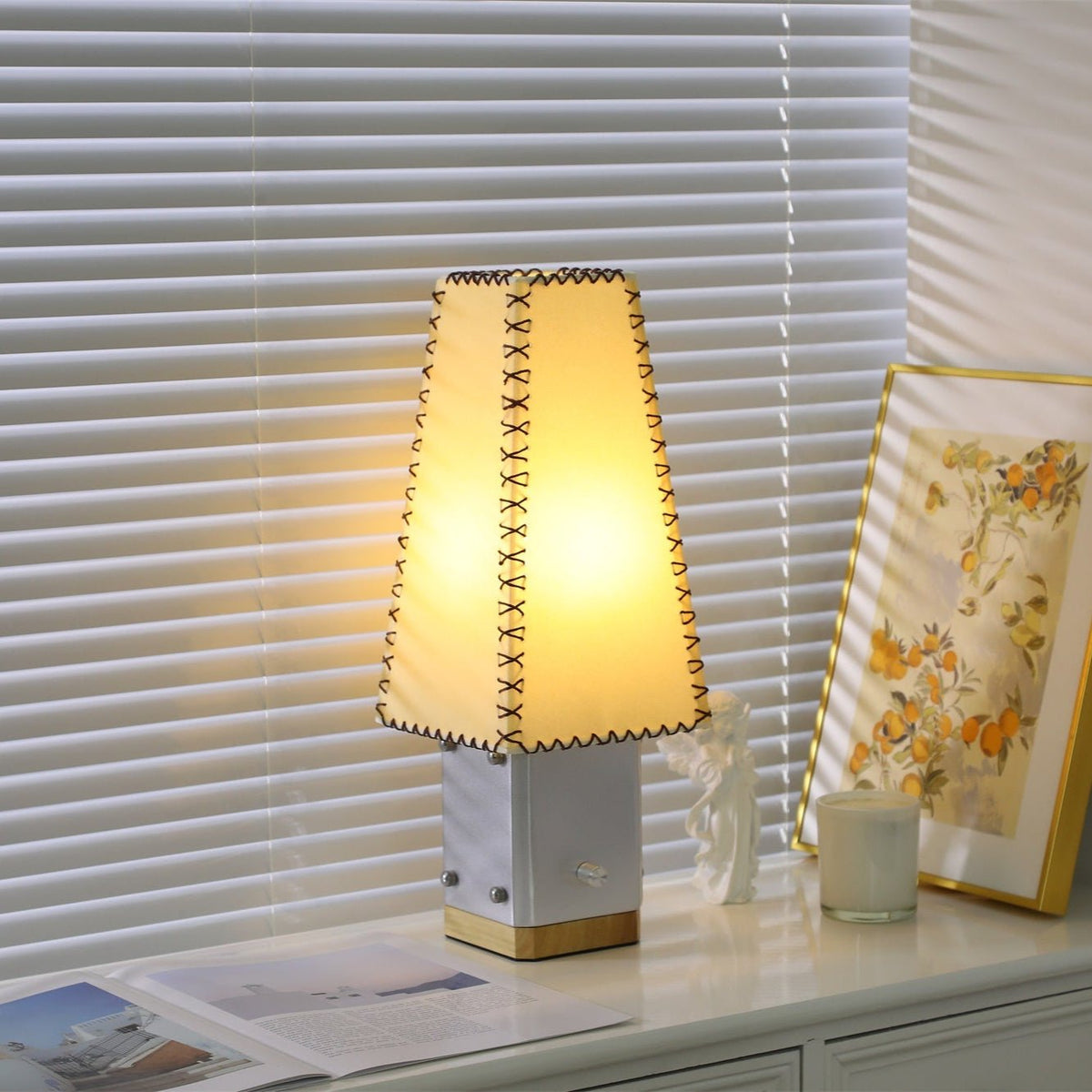 Estela Table Lamp – Tailored Grey & White Shade with Brass Accent